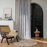 Vorhang Fenster Wohnzimmer, Vorhänge Blau Welle Geometrisch Gedruckt mit Quaste Gardinen 150x240 cm Blau Vorhang für Balkontür
