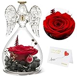Yamonic Ewige Rose mit Engel Figur,Geburtstagsgeschenk für Frauen,Geschenke für Mama/Oma, Geschenke für Frauen,Ewige Blume in Engel Glaskuppel, Muttertagsgeschenke für Mama,Rote