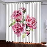 Vorhänge Blickdicht Mit Ösen 3D Druck Rosa Rosen 182(B) X214(H) cm Verdunkelungsvorhang Wohnzimmer Schlafzimmer Küche Fenstergardinen Ösenvorhang 2Er Set Dekoschals Vorhänge