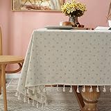 Retro Celadon Rechteckige Couchtischdecke Baumwolle und Leinen Tischdecke mit Quaste Staubdichte Esstischdecke Home Desk Decor-B,140x140cm