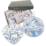 Lauschaer Christbaumschmuck - 6er Set Christbaumsortiment aus Glas Alpenblau, durchsichtig mit handdekoriertem Dekor, Kugeln und Herzen