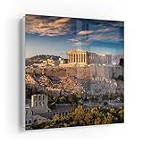 DEQORI Schlüsselkasten weiß | 30x30 cm | Motiv Blick auf die Akropolis | Glas & Metall Schlüssel-Box | Schlüsselschrank mit 50 Haken + 2 Magnete | Moderne Design Box magnetisch & beschreibbar