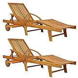 Casaria 2X Sonnenliege Tami Sun Akazien Holz verstellbar Tisch ausziehbar klappbar 160kg belastbar Garten Liege Klappliege Holzliege Liegestuhl Räder