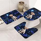 YAzgaN 3-teiliges Badezimmer-Teppich-Set, luxuriöse, weiche Flanell-Antirutschmatte, super saugfähig, maschinenwaschbar, blaue Rose