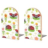 2Er-Pack Buchstütze Rote Marienkäfer-Blume Dekorative Buchstützen Bücherregal Bücherhalter Für Regale