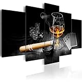 murando - Bilder Alkohol 200x100 cm Vlies Leinwandbild 5 tlg Kunstdruck modern Wandbilder XXL Wanddekoration Design Wand Bild - Alkohol Zigarre Poker Whisky i-A-0101-b-o