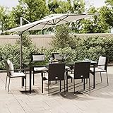 BULANED 7-TLG. Garten-Essgruppe mit Kissen, Balkonmöbel Set, Gartenmöbel Set, Sitzgruppe Garten, Gartengarnitur, Garten Essgruppe, Terrassen Möbel, Schwarz Poly Rattan