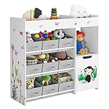 Spielzeugregal Kinderregal mit 9 Aufbewahrungsboxen Spielzeug-Organizer Viel Stauraum Bücherregal Kinderzimmer Holz Weiß 90 x 80 x 29,5 cm