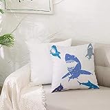 Kissenbezug Polyester Zierkissenbezug,Shark Grunge Style Big und Small Säugetiere Open Mouth Predator Dangerous Image Print,Dekorativen Kissenhüllen Weiches Kissen für Sofa Couch Schlafzimmer 50x50 cm