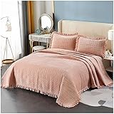 ZTGL Tagesdecke Bett Für Alle Jahreszeiten Wendbar + 2 Kissenbezug 50 x 70 cm - Bettüberwurf Gesteppt Quilt Leicht, Kristallsamt Bedspreads Weich und Warm, Spitzendesign,Rosa,224x234cm