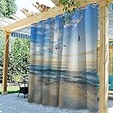 Linfye Das Neue 2 Stück Outdoor Vorhang Wetterfest 132x213cm Atemberaubender Meerblick 3D gedruckt Outdoor Vorhänge Wasserdicht mit Ösen Outdoor Gardinen Sichtschutz für Balkon Terrasse Veranda