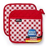 LauterSchutz® 1 Paar Topflappen - extra weiche, waschbare & recyclete Baumwolle mit Grifftasche für die Hände [Hitzebeständig bis 250°C] Topfhandschuhe zum Kochen & Backen (Rot)