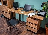 SAM Schreibtisch Nara, Akazienholz naturfarben & massiv, Bürotisch mit echter Baumkante & 3 Schubladen, Computertisch mit U-Gestell aus Eisen Schwarz, 170x70x75 cm