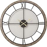 Kare Design Wanduhr Village, Ø121 cm, edle Wanduhr mit Massivholzrahmen in großer Ausführung, ideal für das Wohnzimmer