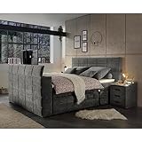 Lomadox Boxspringbett 180x200 cm mit Bettkasten und 2 Nachttischen | Doppelbett mit Nachtschränken in grau mit Härtegrad H2