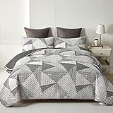 Lunoroey Tagesdecke, King-Size-Größe, 230x260 cm, ästhetisch, geometrisches Gitter, gestreift, leichte Mikrofaser, gesteppte Tagesdecken-Set, alle Jahreszeiten, Dekoration, Grau