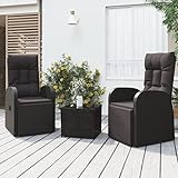 JUNZAI 3-TLG. Garten-Lounge-Set, Gartenlounge, Balkon Möbel, Gartenmöbel, Balkonmöbel, Balkon Möbel Set, Möbelsets, Balkon Lounge, Schwarz Poly Rattan & Stahl