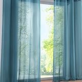 SIMPVALE 2 Stücks Voile Vorhänge zu Gürtelschlaufe transparent Vorhänge Fenster Balkon aus Tüll Breite 140cm, Polyester, Blau, Höhe 145cm