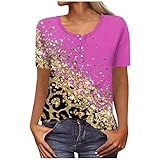 Sommer Tshirt Damen Crop Tops Shirt Tee Shirts Casual Rundhals Klamotten Teenager Mädchen Muster Tunika Bluse Shirt Elegant T-Shirt Oberteile Frauen Lässig Lose Kurzarm