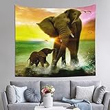 PSVOD Wandteppich mit Afrika-Elefantenmotiv, zum Aufhängen, Schlafzimmer, Wohnzimmer, Stoff, Heimdekoration, Wanddekoration, 152 x 130 cm