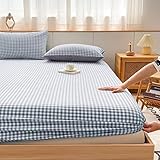 Boxspringbett Topperbezug,Matratzenschoner aus reiner Baumwolle, einfarbig, tiefe Taschen, Schlafzimmer, Hotel, gewaschene Baumwolle, Matratzenbeutel, Kissenbezug, blau, 2,120 x 200 cm (1 Stück)