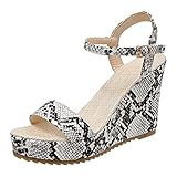 Damen Mode Leder Fisch Mund Keilabsatz Plateau Retro Schnalle Sandalen S Sandalen für Frauen Flaum, Schwarz , 38.5 EU