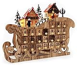 Wichtelstube-Kollektion LED Adventskalender Holz zum befüllen Weihnachtsschlitten Schwibbogen Weihnachtsdeko innen beleuchtet Batteriebetrieben mit Timer, 35cm breit