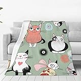 Superweiche Flanelldecke mit Cartoon-Katzen-Motiv, verschiedene Größen, für Sofa, Schlafzimmer, für alle Jahreszeiten geeignet, für Bett und Couch, Camping