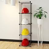 Bodenstehender Motorradhelmständer Hutvitrine, Multifunktionaler Helm-Organizer Hutaufhänger Regale stapelbarer Schrank Aufbewahrungskorb,Metalldrahtwürfel DIY Modulares Schrank-Bücherregal-Schuhreg