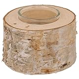 Deko Teelichthalter ''Rustica'' - Größe S - Naturholz-Baumstamm mit Glas-Einsatz - Weisse Birke - Höhe ca 5 cm - Dekoration Windlicht Kerzenhalter