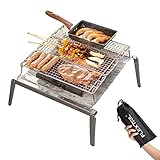 FLEXTAILGEAR 2-in-1 Faltbarer Camping-Feuerstelle-Grill, leichter faltbarer Grill, faltbarer 304 Edelstahl Lagerfeuerstelle für Picknick, Outdoor tragbarer BBQ – große Größe