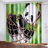 MAYNUO Verdunklungsvorhänge Kinderzimmer 3D Niedlich Panda Tier Vorhang Kinderzimmer Blickdicht Gardinen Mädchen 140x160 cm Vorhänge Für Schlafzimmer Wohnzimmer, Verdunkelung Vorhänge Mit Ösen
