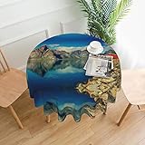 ZENPREI Norwegen Fjord Natur Umhang Runde Tischdecke, Runde Polyester Tischdecke für Hochzeit, Geburtstagsdekoration, Weihnachten, Firmenpartys Events,