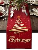 Merry Christmas Tischläufer 177.8 cm lang für Küche, Esstisch, traumhafter Baum, Weihnachtsstern, Hintergrund, Bauernhaus-Tischläufer für Hochzeit/Abschlussfeier, 33x177.8 cm