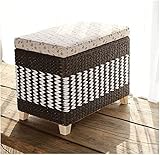 Fußhocker, Fußhocker, Aufbewahrungshocker, Rattan-Osmanen, gepolsterter Sitz, Aufbewahrungstruhe, Rattan-Fußhocker, Schlafzimmer, Wohnzimmer, Schuhe wechseln, Sofahocker mit Deckel, braun-80