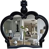 Antiker Shabby-Chic-Spiegel, dekorativer Wandspiegel aus Holz, Kronenspiegel, Schminkspiegel, Badezimmerspiegel, Schminkspiegel, Schminkspiegel (Farbe: Schwarz)