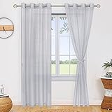 JIUZHEN Sheer Voile Vorhang Semi Transparente Gardine Schals für Wohnzimmer Schlafzimmer, 2er Set, 225x140cm(HxB), Grau