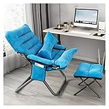 Sessel Wohnzimmer Lazy Chair Ottoman & Armlehne, Akzentstuhl Lazy Liegesessel, faltbar, Lounge-Liegeseitentaschen/Dickes Kissen, bequemer gepolsterter Einzelsofastuhl (Farbe: Blau)