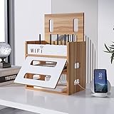 Catekro Router Regal, Etagere Pour Decodeur, Holz WiFi Router Aufbewahrungsbox Wandregale (Braun-Holz-OA272)