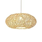 THAELY Rustikale Pendelleuchte Im Japanischen Stil Hängelampe Aus Bambus Und Rattan Trommel-Korb-Kronleuchter In Lampenform Gewebte Leuchte Für Kücheninsel, Wohnzimmer, Esszimmer, 19,7 Zoll