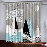 SATUSA Vorhänge Wohnzimmer Blickdicht Gardinen Verdunkelungsvorhang Schlafzimmer Kinderzimmer Thermovorhang Fensterdekoration 3D Graue Geometrische Berge Muster Ösenschal 2Er Set 200X214Cm
