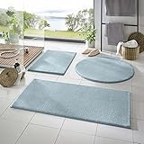 Taracarpet Badematte Fiona rutschfest waschbar Badezimmerteppich sehr weich und als Set kombinierbar Uni hellblau 080 cm rund