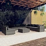 Homgoday Gartenmöbel Set 11-TLG. Gartenlounge mit Kissen Gartensofa Sitzgruppe Balkonmöbel Lounge Sofa Sitzgarnitur Gartenset Sofagarnitur für Garten Terrasse Balkon Grau Poly Rattan