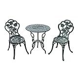 Outsunny Bistroset Gartenset Gartenmöbel 3-TLG. Balkonmöbel Set Gussaluminium Antik Grün