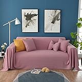 Homxi Sofaüberwurf 1Sitzer,Sofa Bezug Einfarbig mit Linien Bezug Sofa Baumwolle Handtuch Sofa Rosa Sofaüberwurf Decke 90x180CM