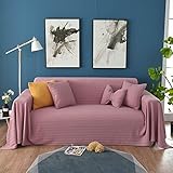 Homxi Sofabezug 3 Sitzer Modern,Sofabezug Einfarbig mit Linien Sofa Überwurfdecke Baumwolle Sofa-Handtuch Rosa Sofahusse Universal 170x200CM