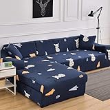 ASCV Bedruckte elastische Sofabezüge für Wohnzimmer Sofabezug Ecke L-förmiger Chaiselongue Sessel Sofabezug A34 4-Sitzer