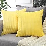 Soleebee 2er Set Kordsamt Kissenbezüge, Weiche Kord Plüsch Dekorativ Kissenbezug Sofa Zierkissenbezüge Dekokissen Kissenhülle Set für Couch Schlafzimmer Zuhause Auto Dekor (50x50cm, Gelb)