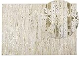 Beliani Moderner Leder-Teppich Patchwork beige/Gold 140 x 200 cm Tokul