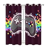 TEMLAN Regenbogen-Gamepad Kinder Gardinen Spieler Vorhänge Blickdicht Mit Ösen, Digitaldruck 3D Thermogardine Für Schlafzimmer Wohnzimmer 2Er Set (140 x 160cm)